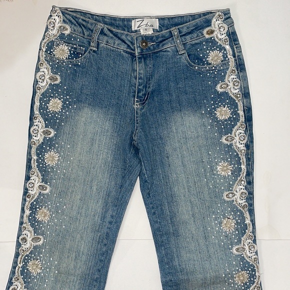 Retro Beaded Low Rise Denim Jeans - Picture 5 of 15